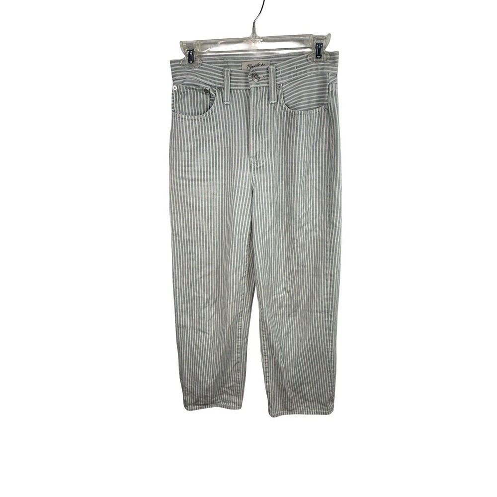 Madewell Women's‎ White Green Striped The Perfect Vintage Wide Leg Crop Jeans 25